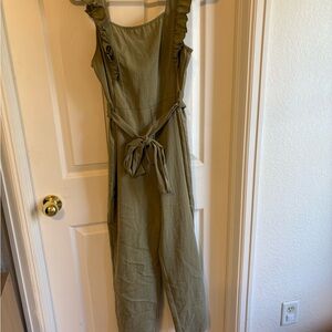 Altar'd State Sage Green Ruffle Jumpsuit